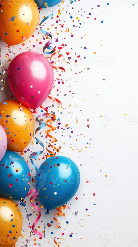 Colorful balloons and confetti create a festive atmosphere for celebration during a birthday party or special event photo