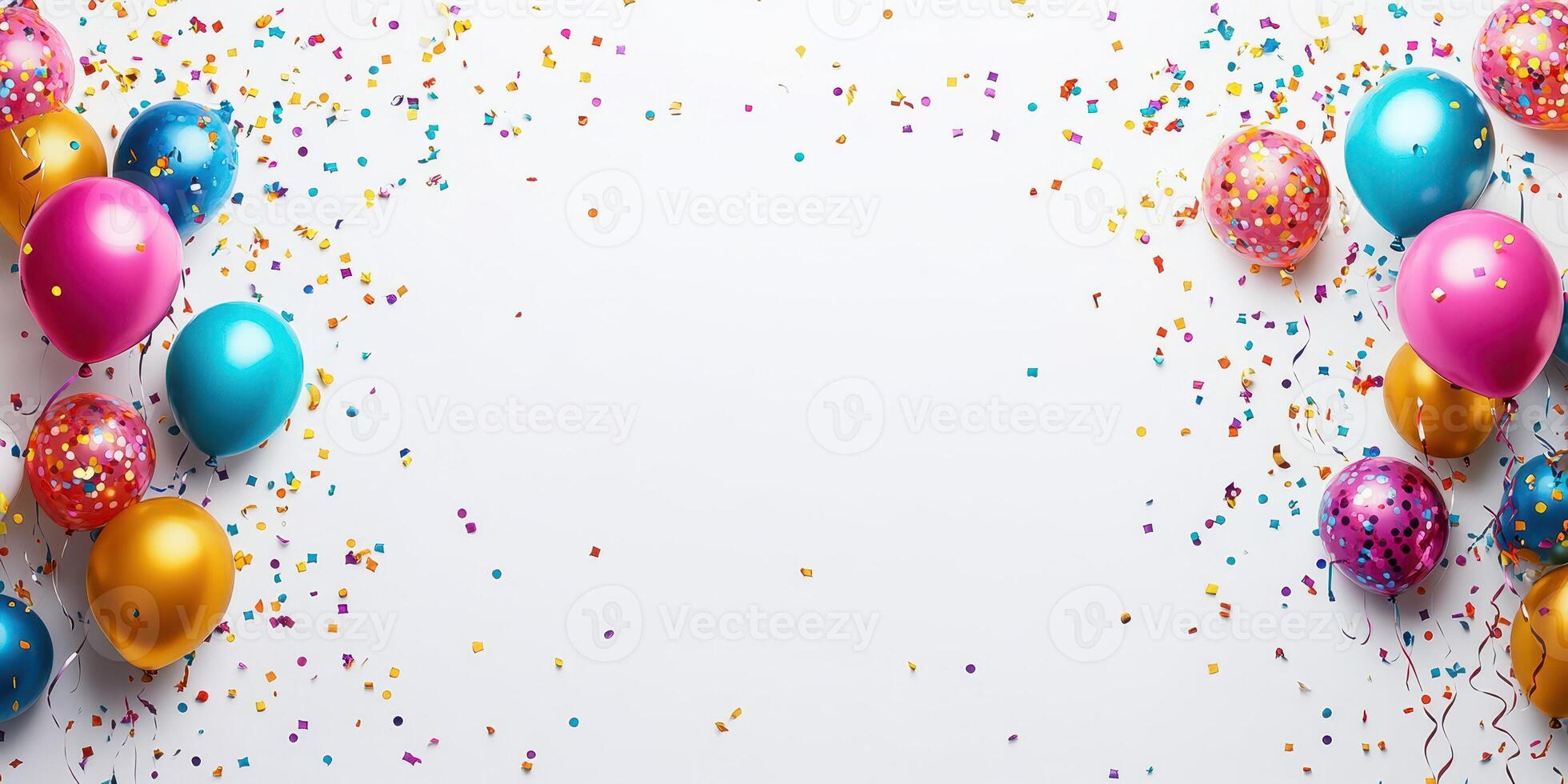 Colorful balloons and confetti create a festive atmosphere for a celebration or party decoration photo