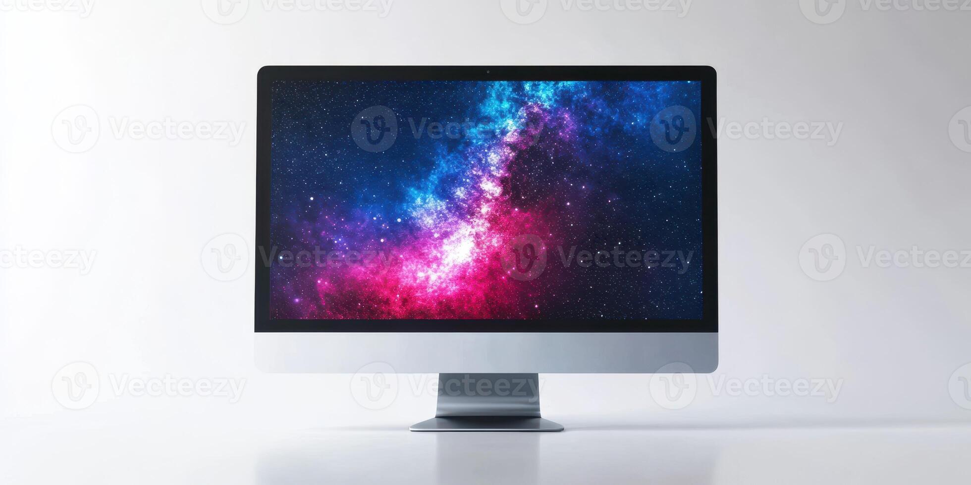 Vibrant galaxy design displayed on a modern desktop computer showcasing deep space visuals photo
