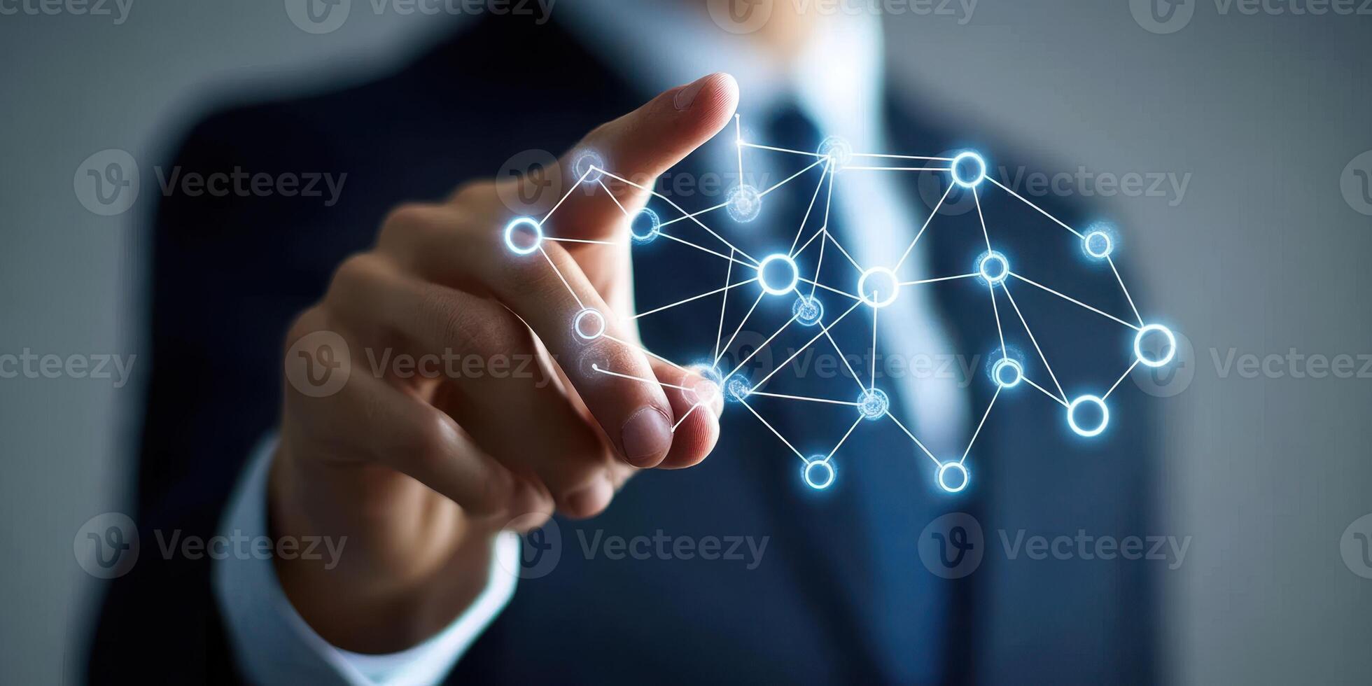 Business professional using interactive technology to connect digital nodes in a modern office setting photo