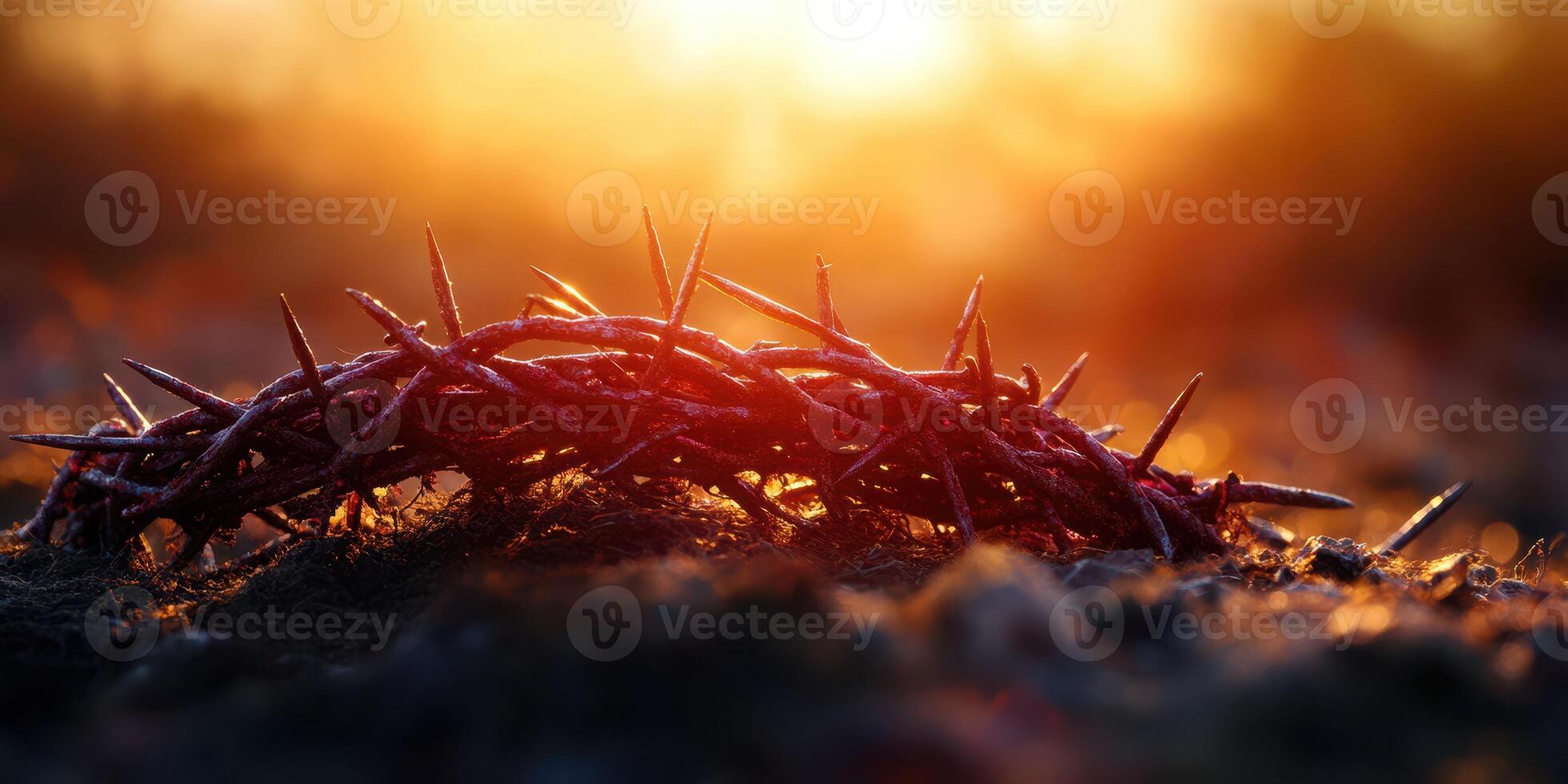 Crown of thorns resting on the ground at sunset, symbolizing sacrifice and resilience in nature photo