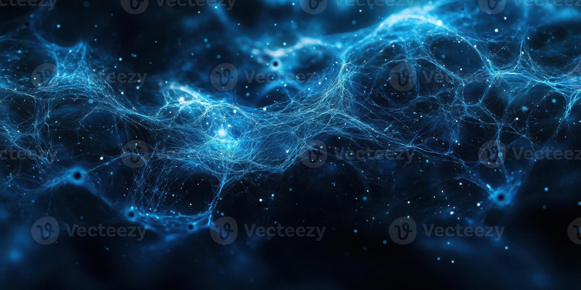 Abstract blue network with glowing particles illustrating digital connections and technology photo