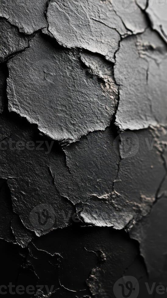 Textured black surface with cracked paint highlighting patterns and details in natural lighting photo