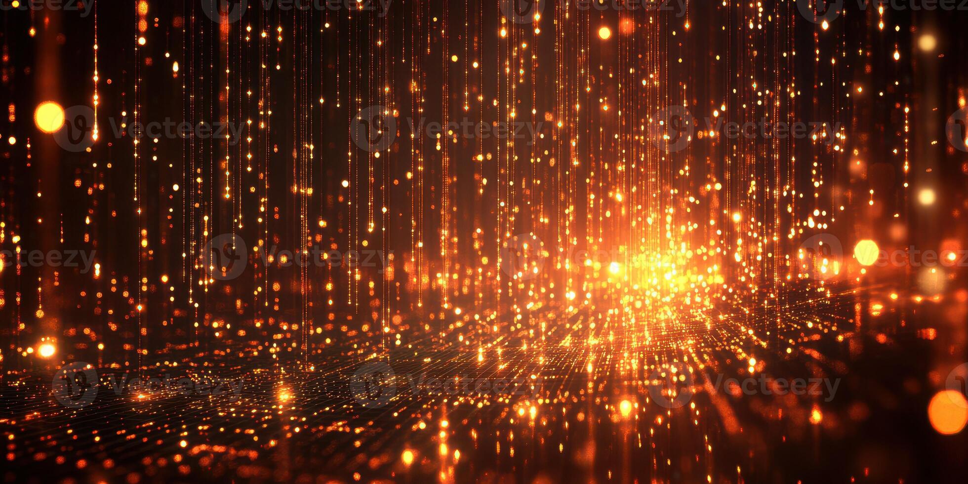 Captivating display of glowing lights and particles creating a magical atmosphere in a dark environment photo