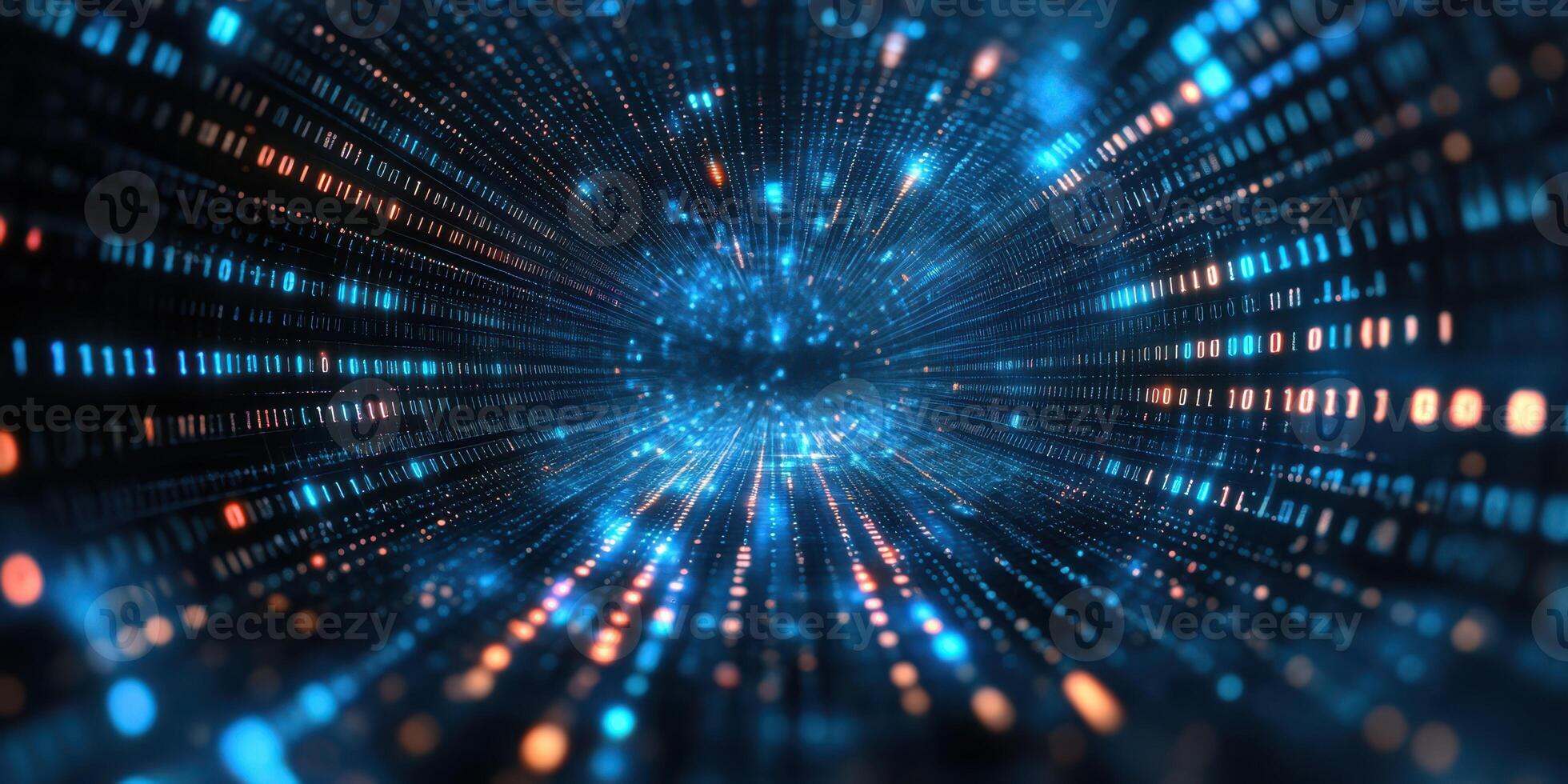 Dynamic visualization of data streaming through a virtual tunnel representing fast information transmission photo