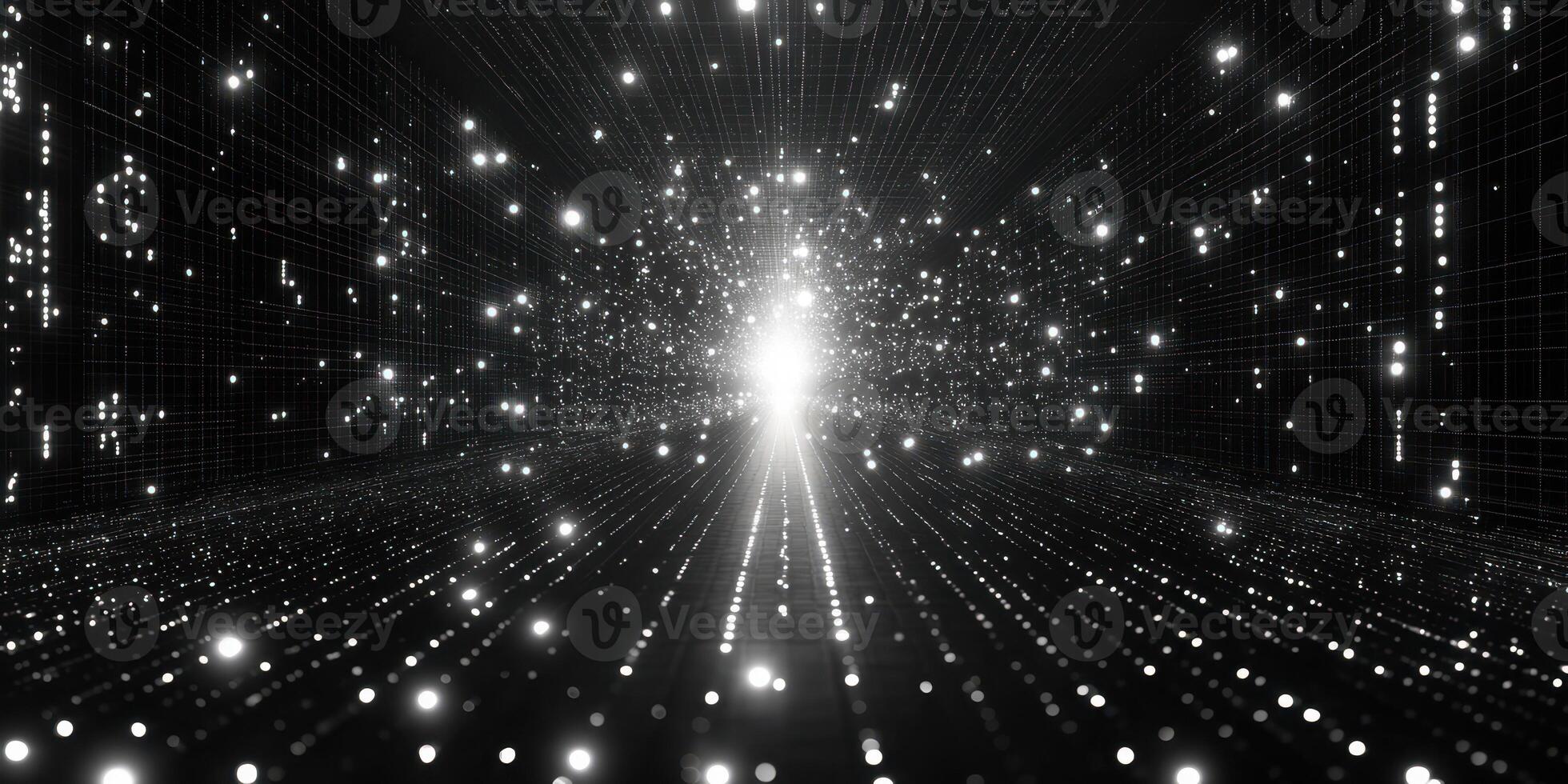 Visual representation of dynamic particles radiating from a center in a futuristic digital space photo