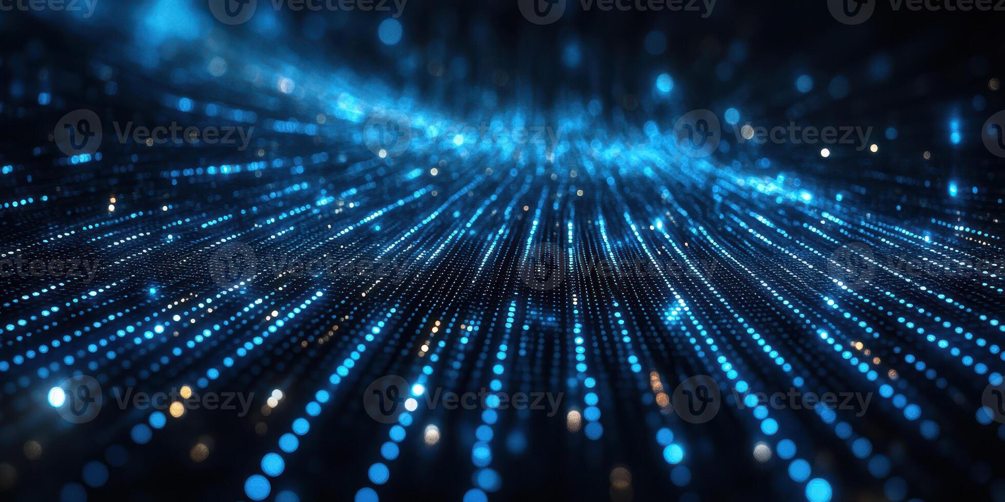Dynamic flow of blue light particles creating an abstract digital landscape at night photo