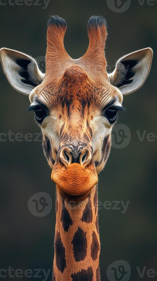 Majestic giraffe standing gracefully against a blurred earthy background in a wildlife setting during the golden hour photo