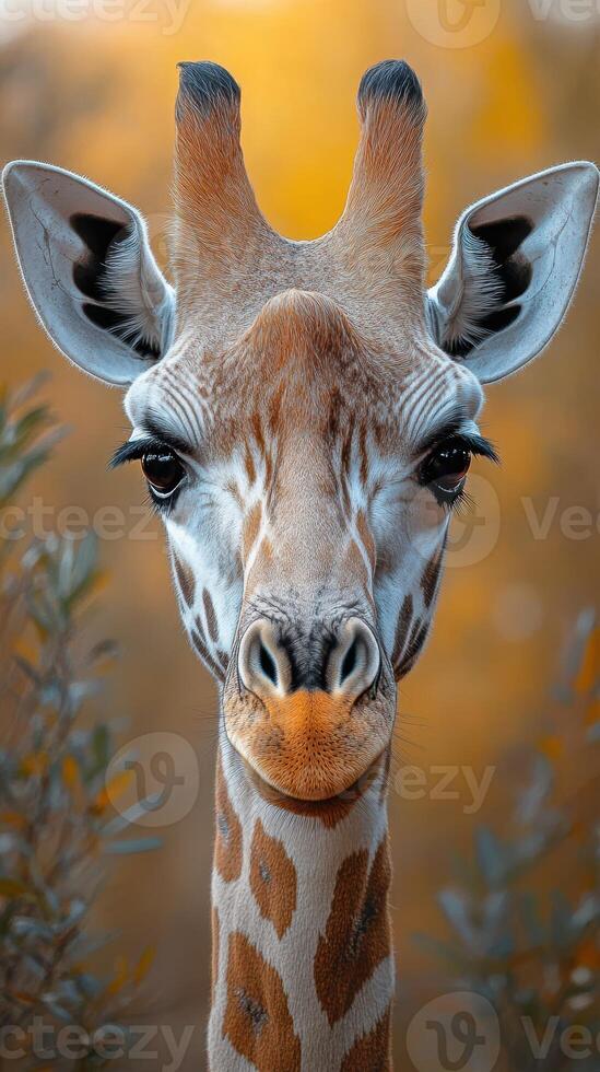 Home of the tallest mammal with striking features during golden hour in the savannah photo