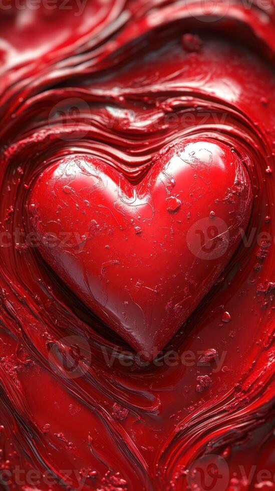 Red heart surrounded by swirling texture symbolizes love and emotion in an artistic display photo