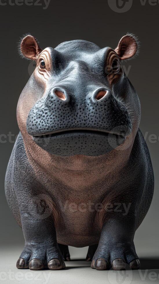 Hippo poses elegantly in studio setting with soft lighting and detailed textures showcasing its unique features and charm photo