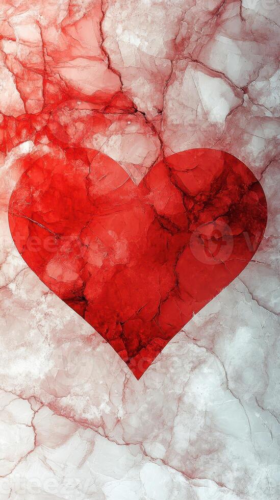 Bright red heart shape on marble background enhances a timeless romantic theme for artwork or designs photo