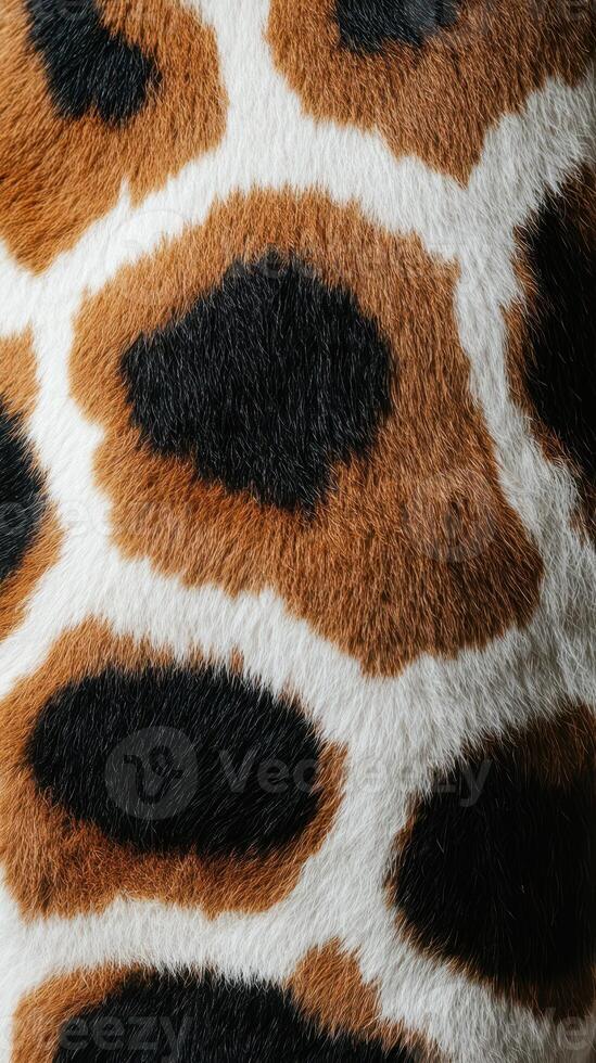 Close-up view of a giraffe's unique fur patterns in natural habitat showcasing orange and black spots photo