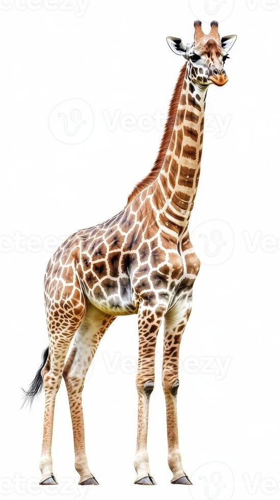 Giraffe stands tall in a natural pose against a minimal background during a sunny day photo