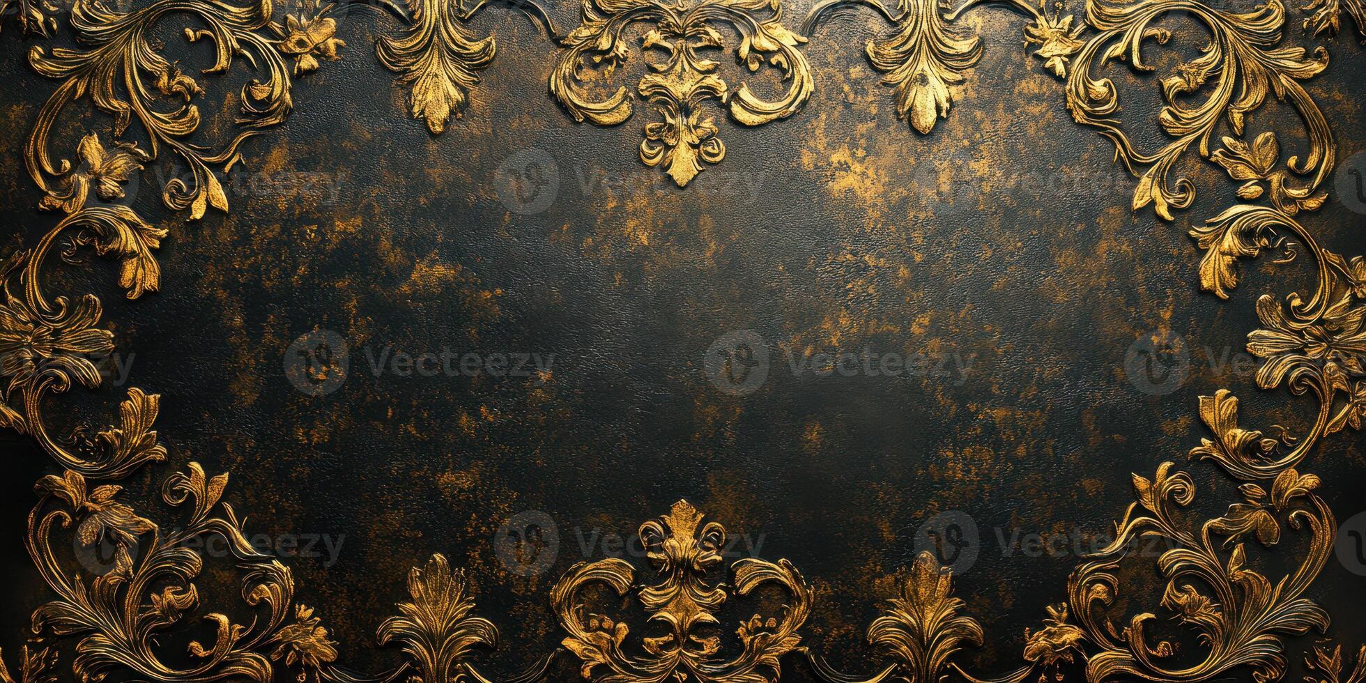 Decorative dark backdrop with ornate gold floral embellishments for design and artistic purposes photo