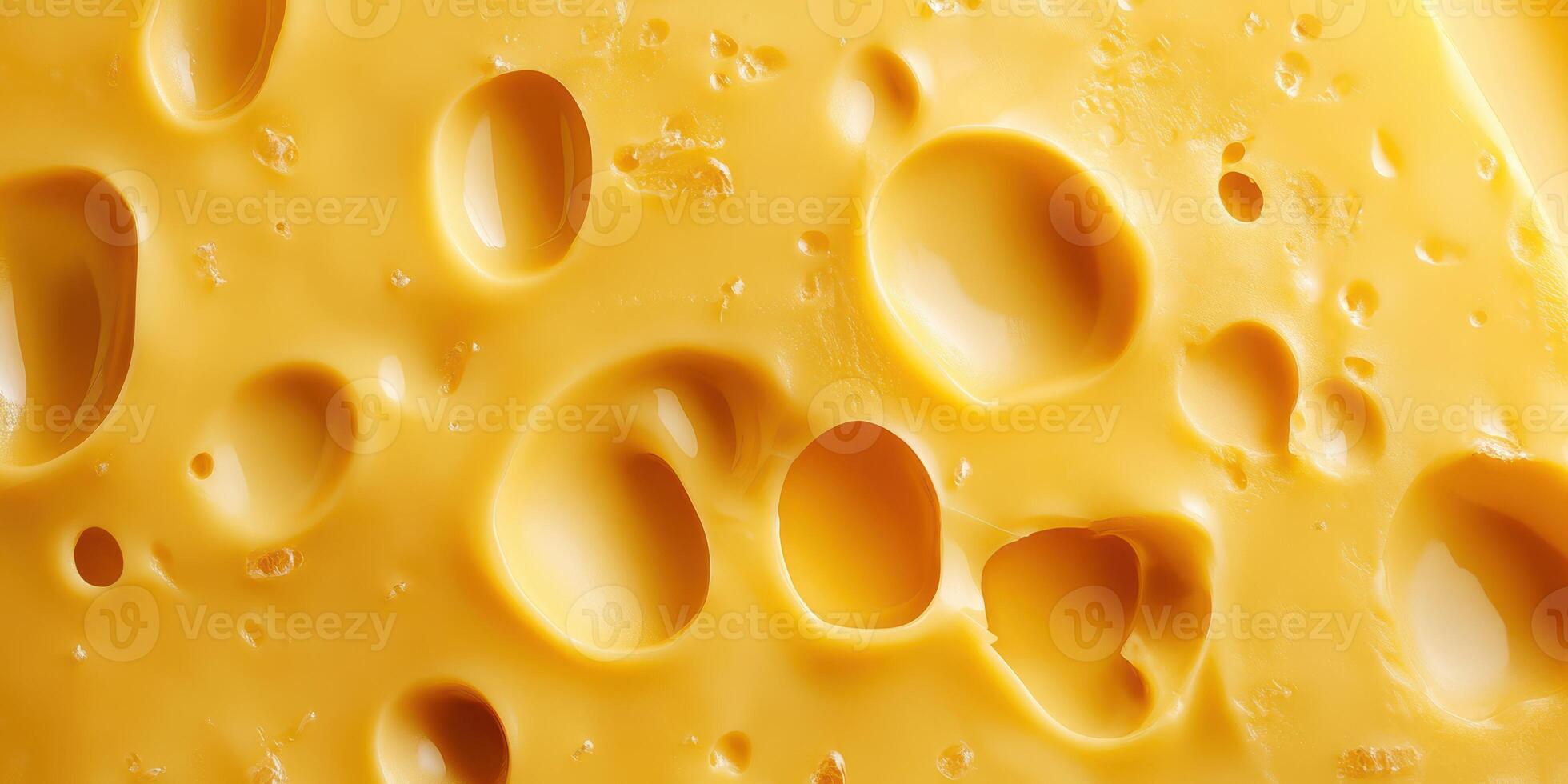 Close up of yellow cheese showing holes and texture in a bright light setting photo
