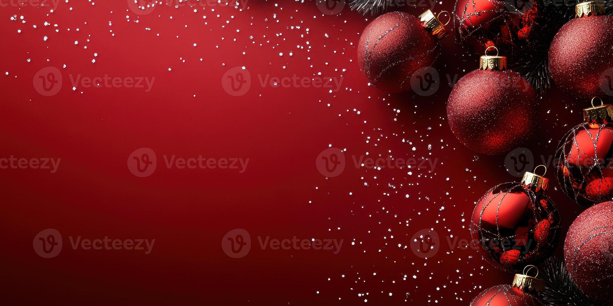Festive holiday decorations with sparkling red ornaments on a vibrant backdrop photo
