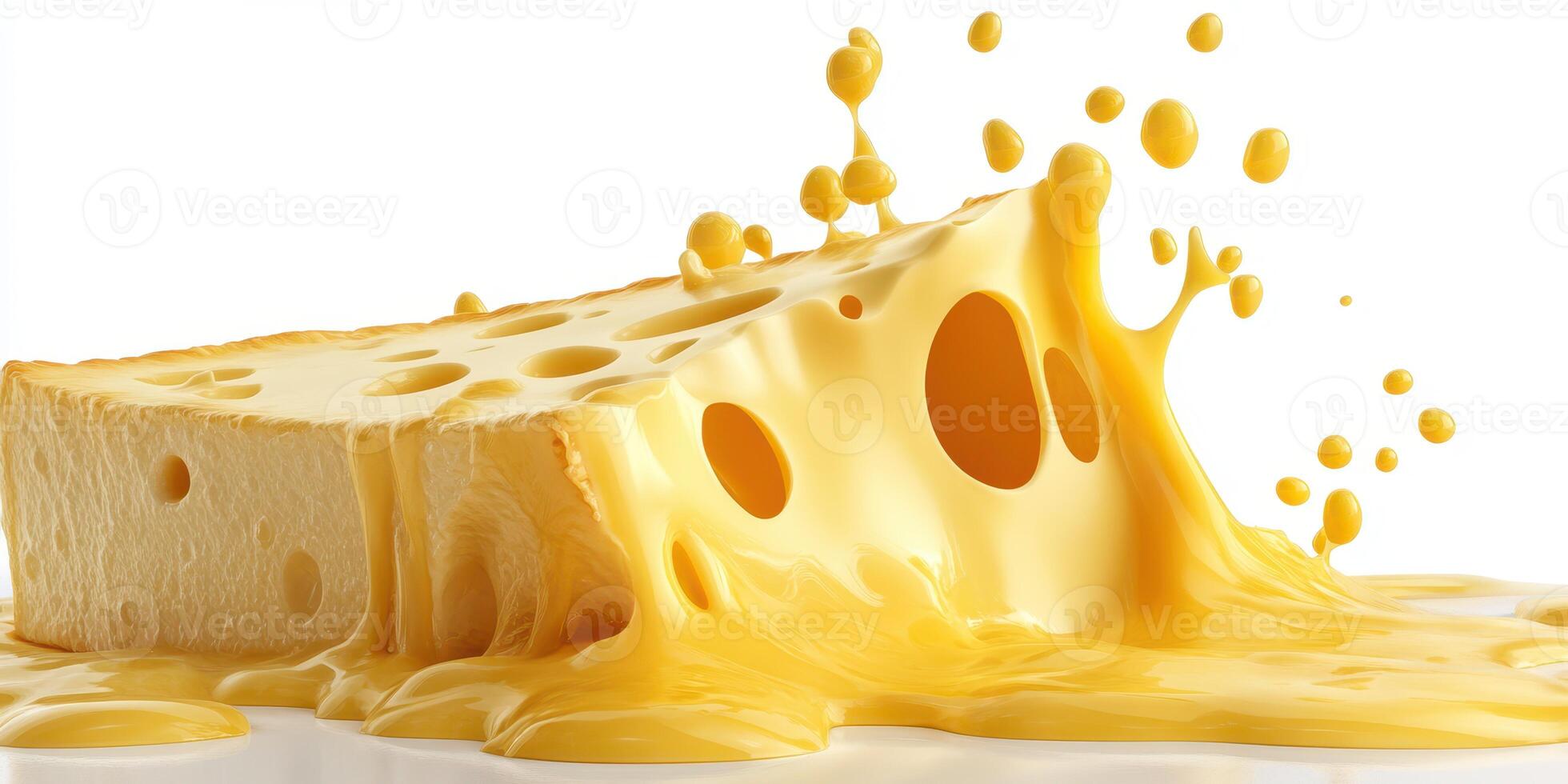 Melted cheese flows off a wedge, creating a creamy and rich texture on a white surface photo