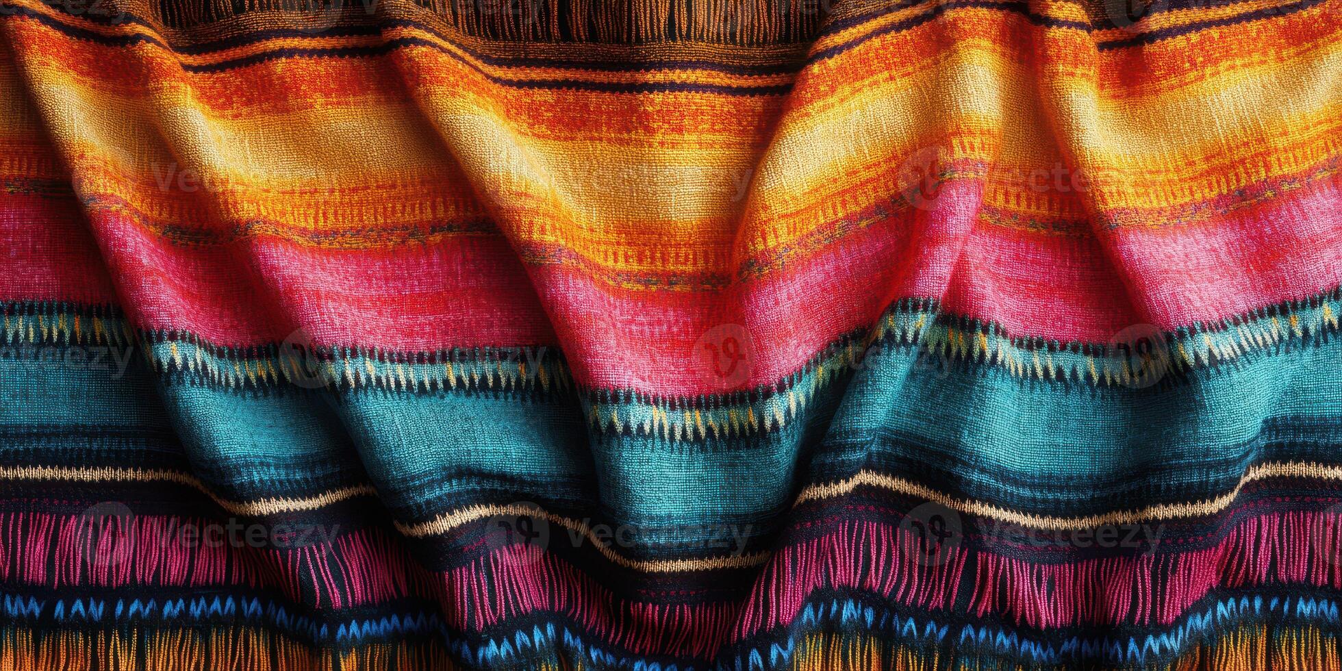 Colorful woven textile showcasing vibrant patterns in rich hues and textures reflecting traditional craftsmanship photo