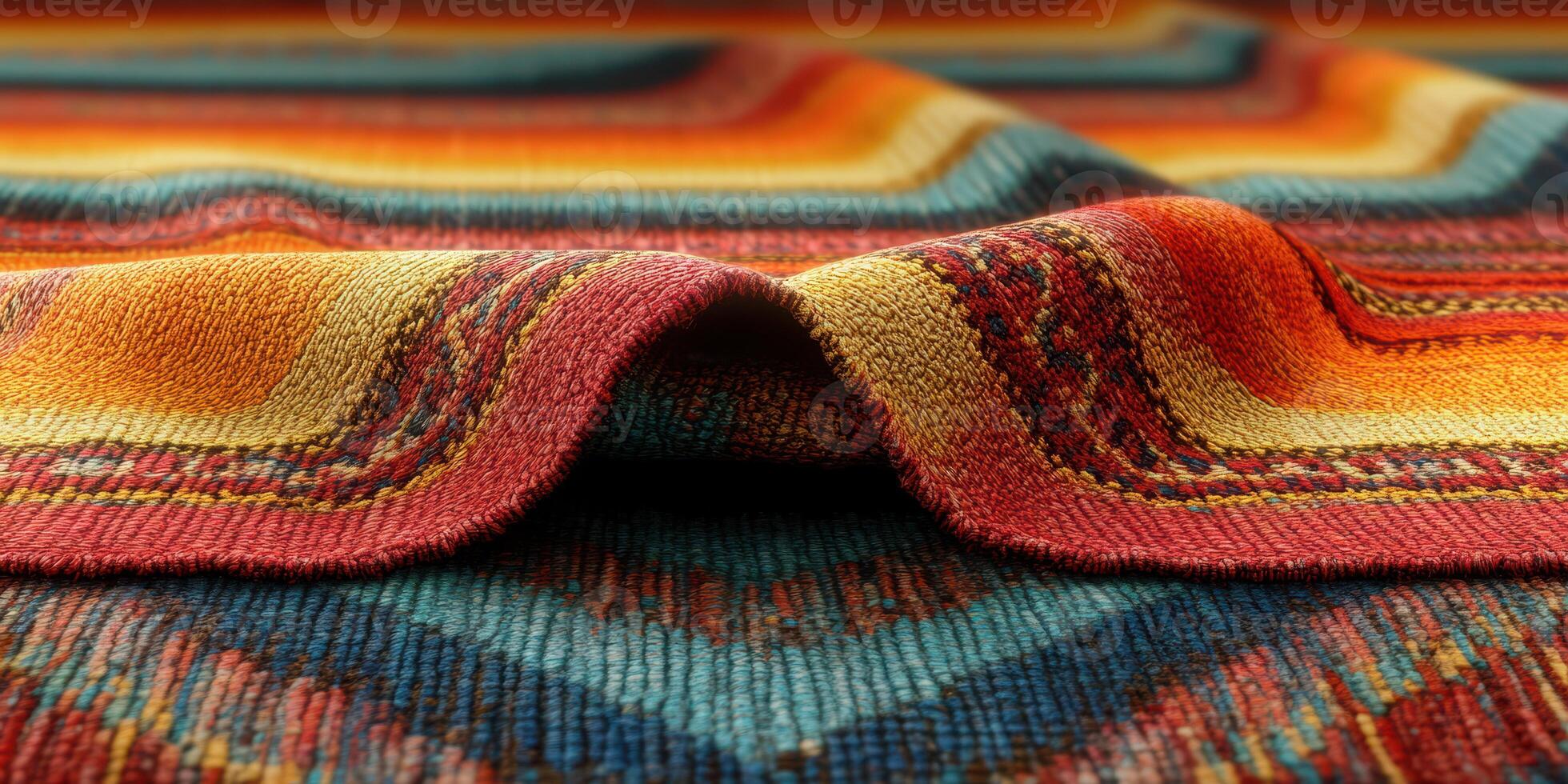Vibrant woven textile showcasing intricate patterns with rich colors for decorative or functional use photo