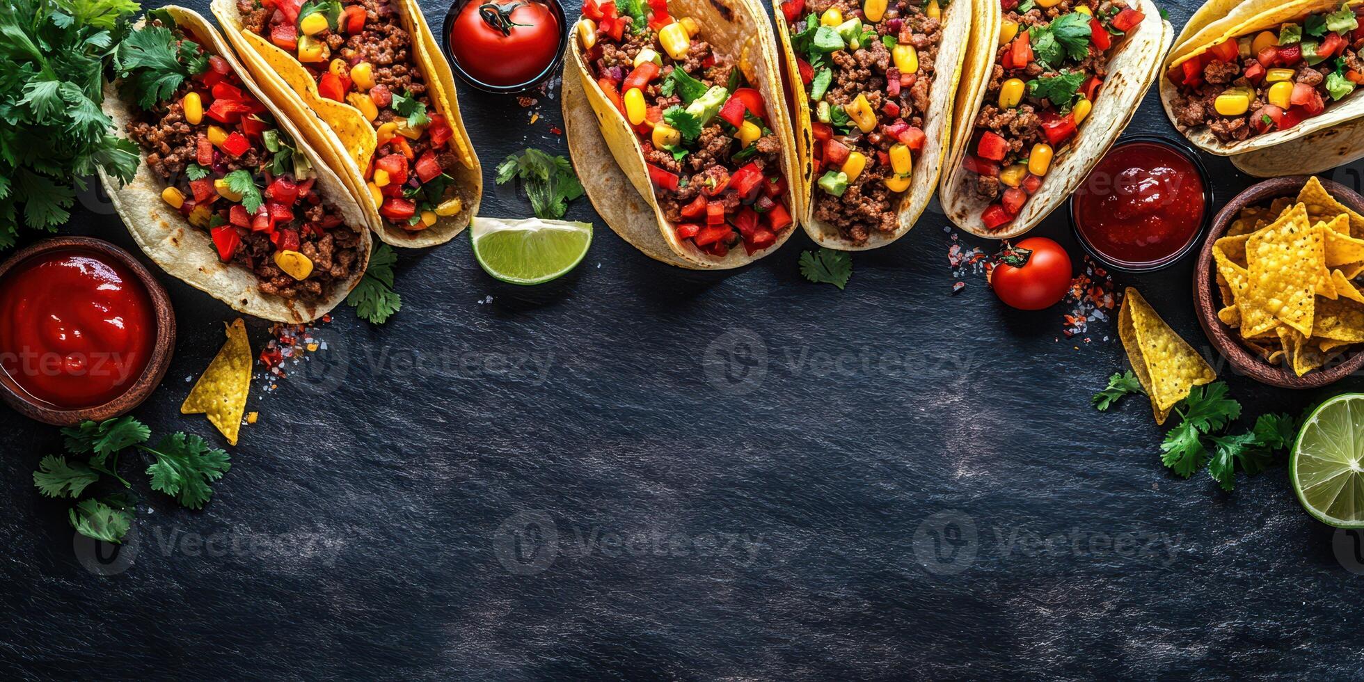 Delicious tacos prepared with fresh ingredients and vibrant toppings on a textured surface ideal for a casual gathering photo