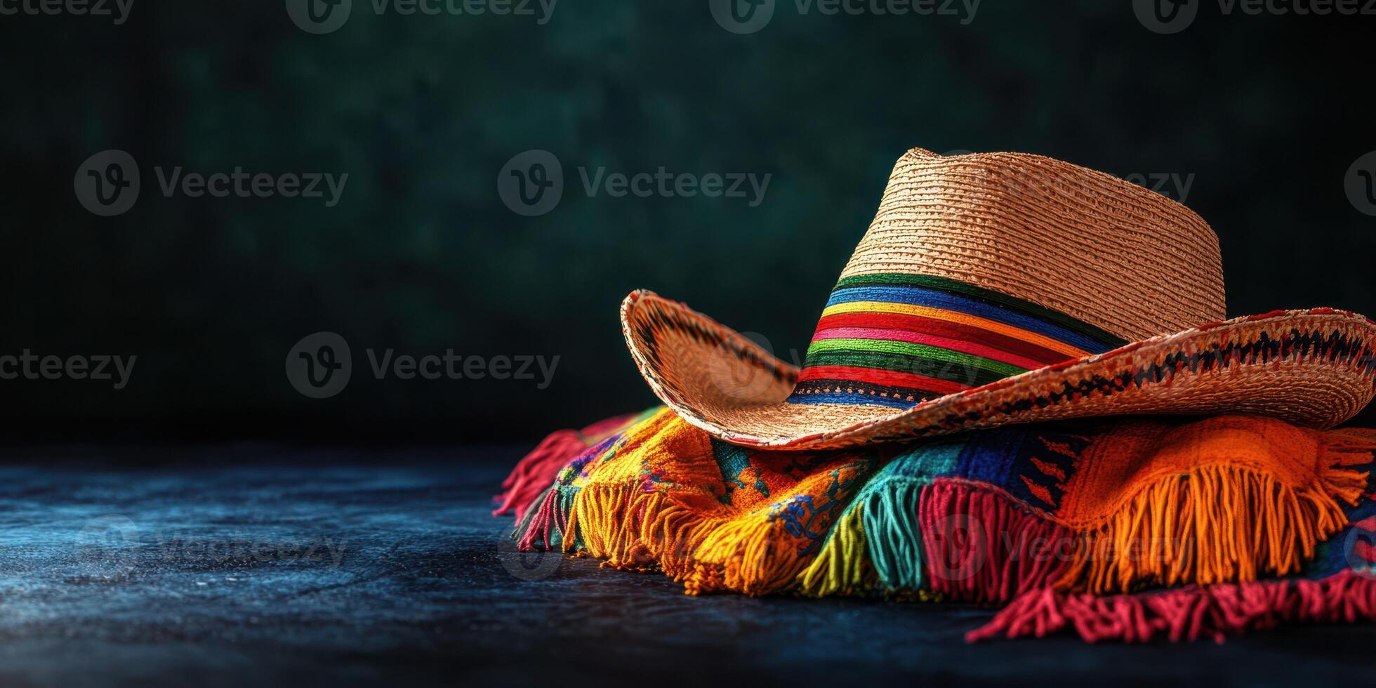 Colorful sombrero and traditional blanket create a festive atmosphere for cultural celebration photo