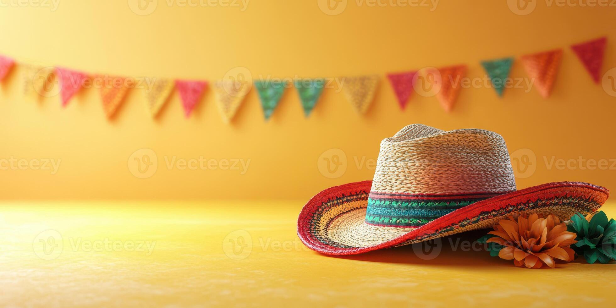 Colorful sombrero and festive decorations create a cheerful atmosphere for a celebration in a vibrant setting photo