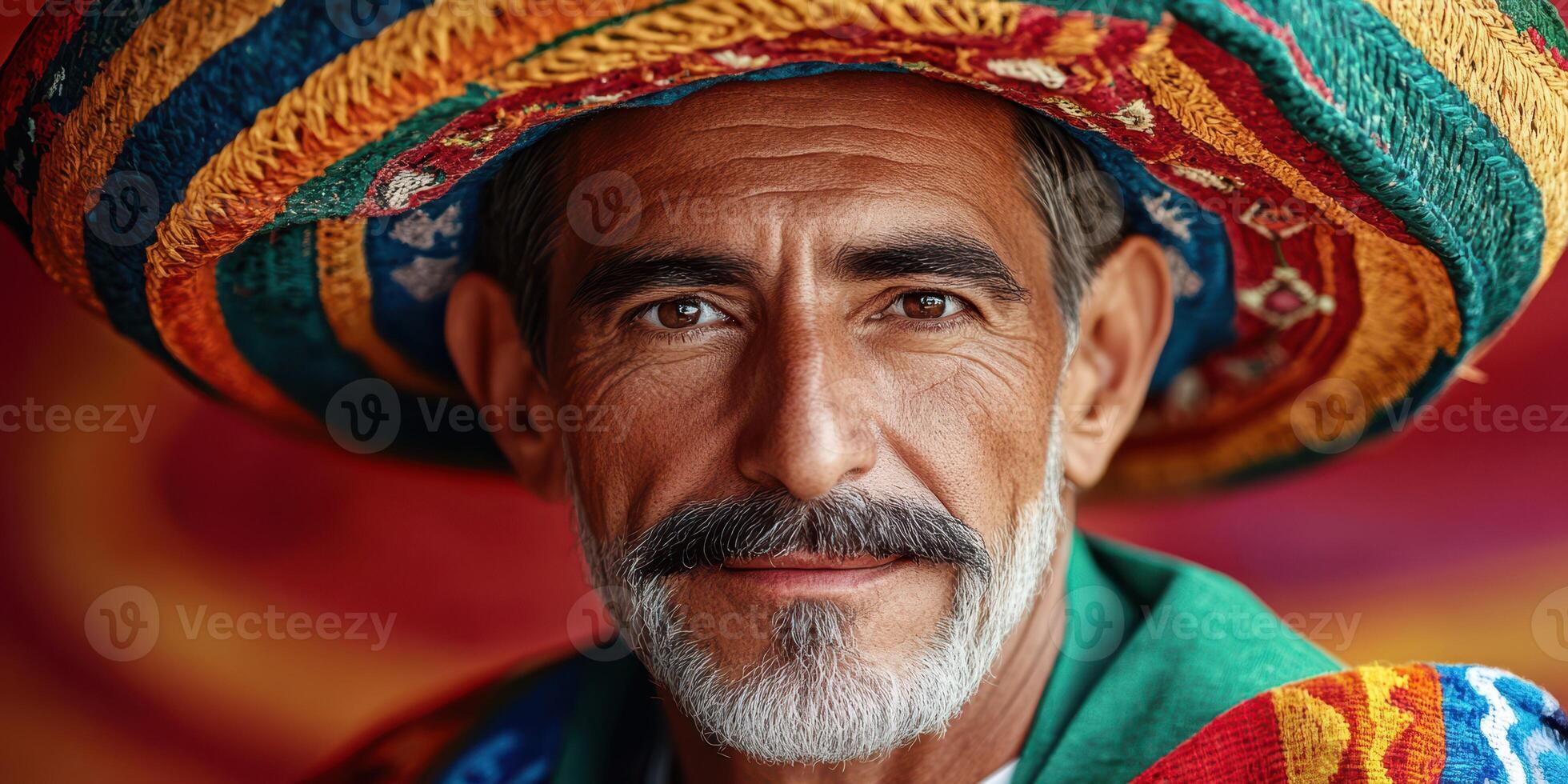 Portrait of a man wearing a colorful traditional sombrero during a cultural celebration showcasing vibrant heritage and attire photo