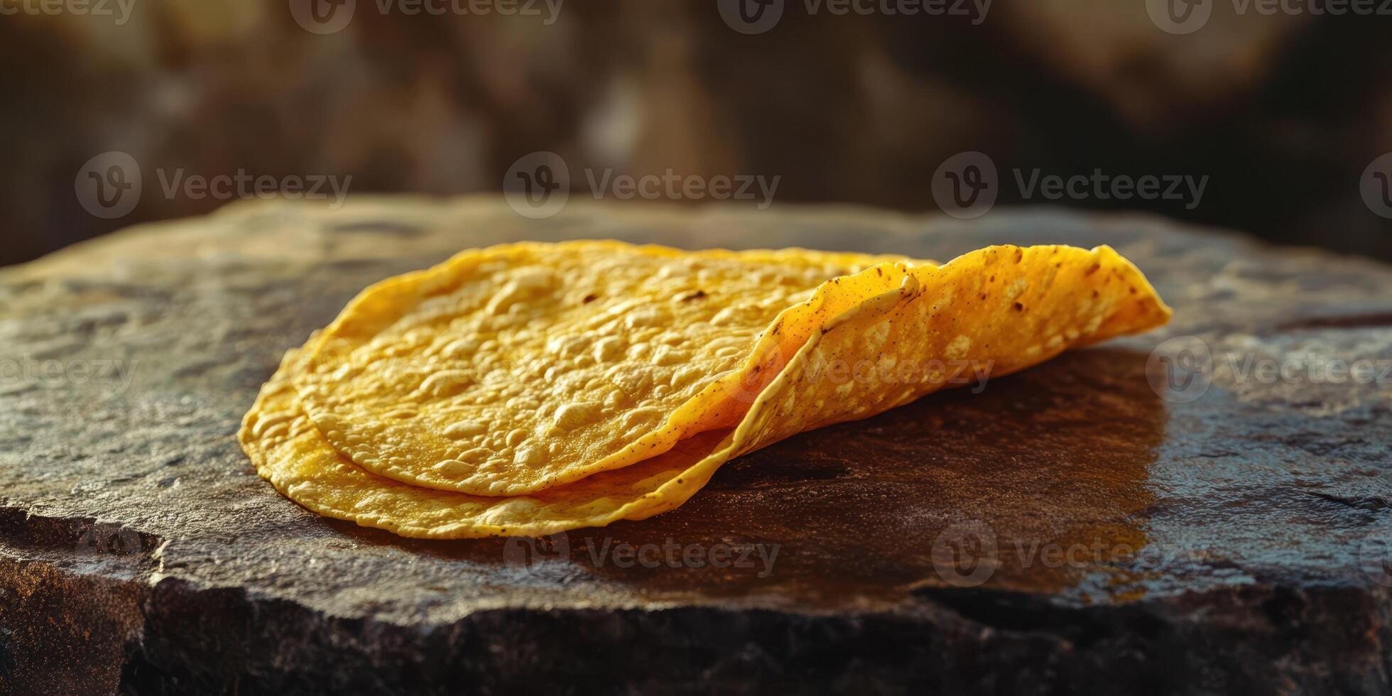 Warm corn tortillas resting on a stone surface during sunset in a rustic kitchen photo