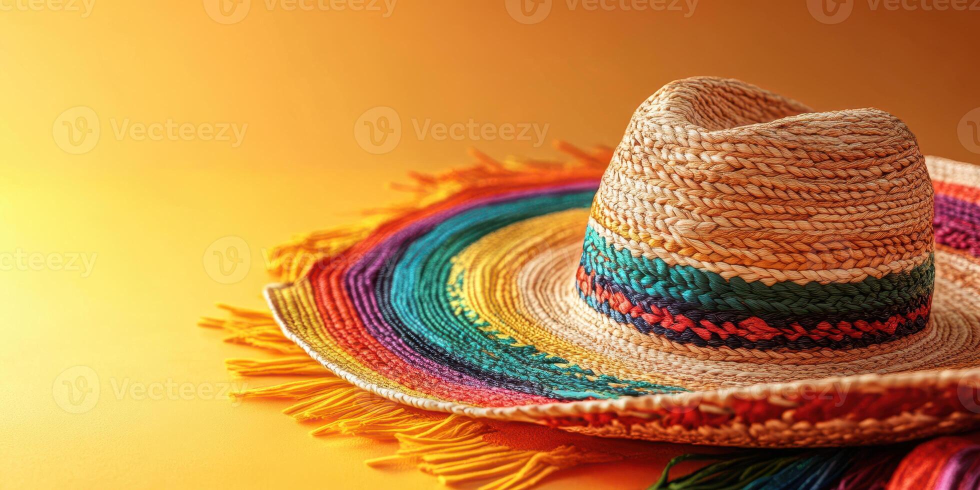 Colorful woven sombrero resting on a warm orange background showcasing traditional craftsmanship and vibrant hues photo