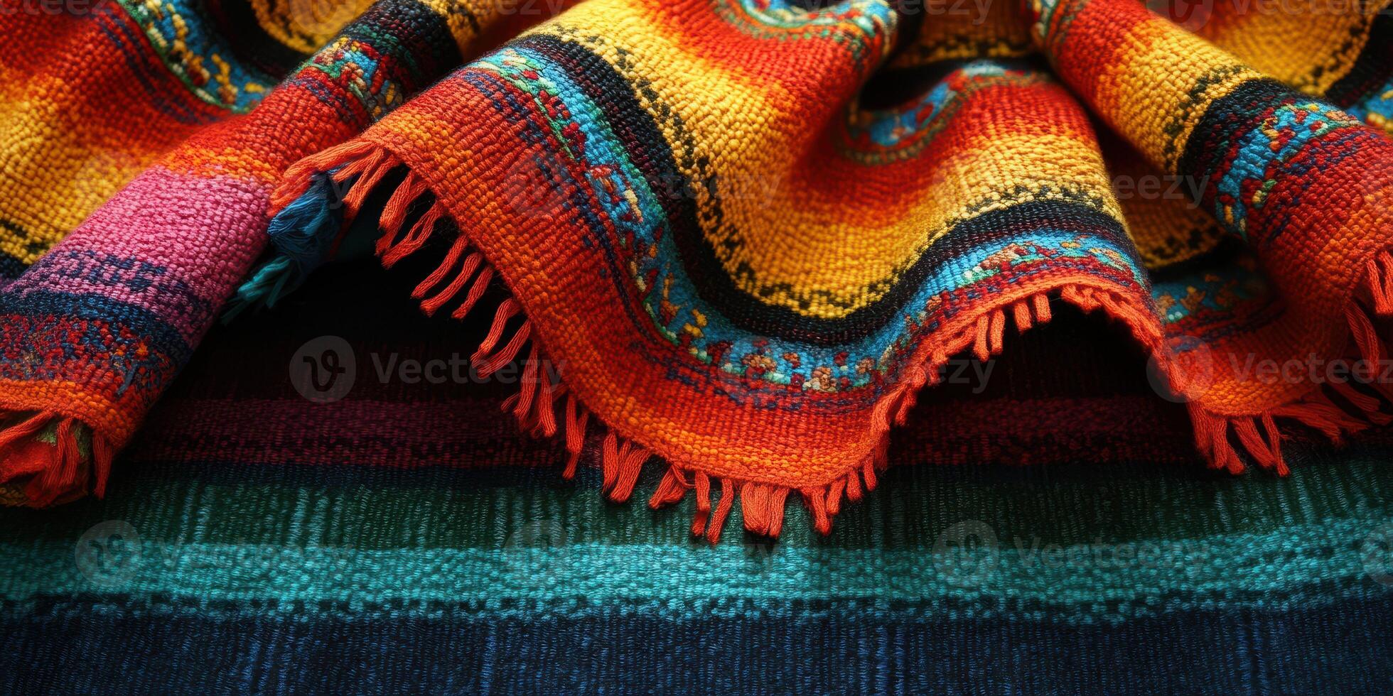 Colorful woven textiles displayed with intricate patterns and vibrant hues in a cozy setting photo