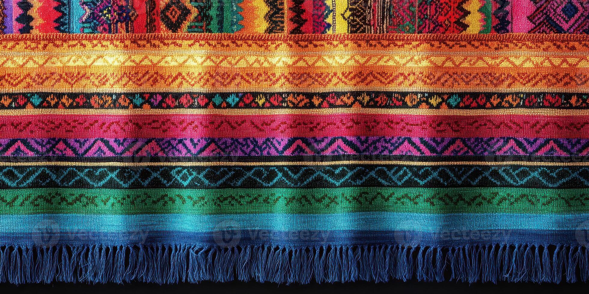 Colorful woven textile showcasing intricate patterns from traditional craftsmanship in a vibrant market photo