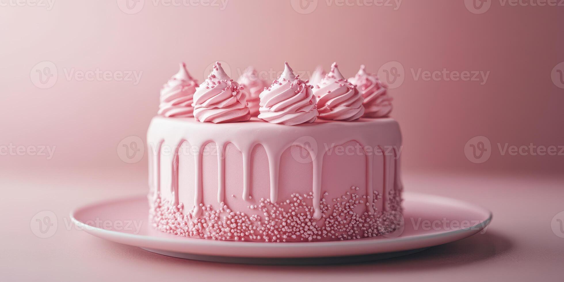 Delicious pink cake with whipped cream peaks and sprinkles perfect for celebrations or special occasions photo