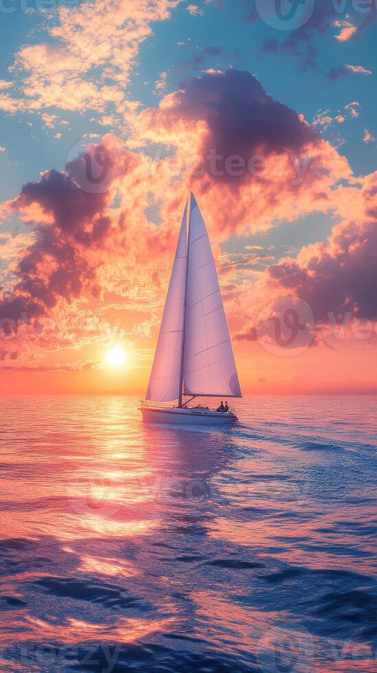 Sailing at sunset with vibrant colors and calm waters in a serene coastal setting photo
