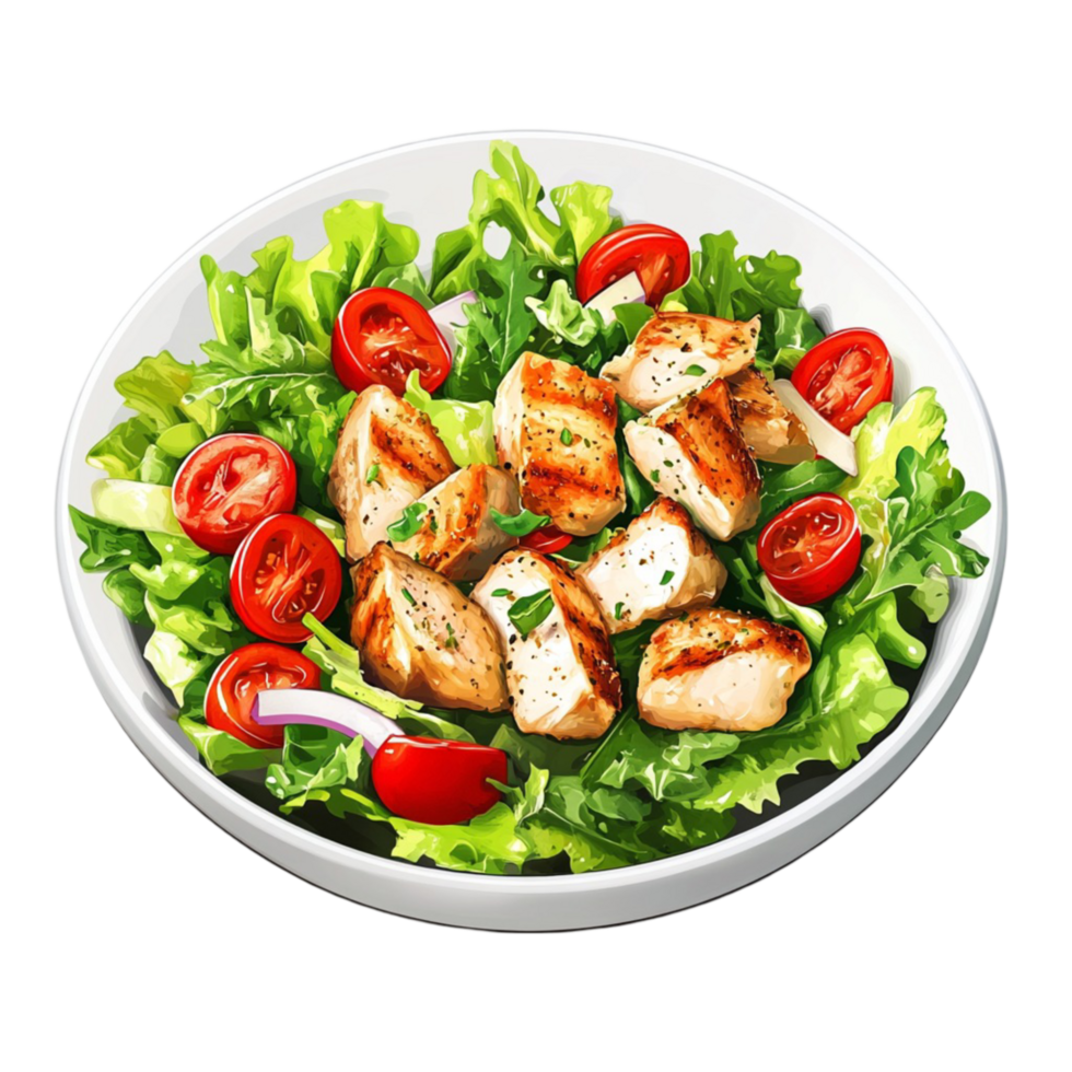 chicken salad with tomatoes and lettuce on a plate png