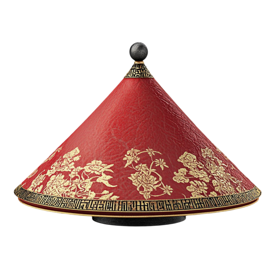 a red and gold hat with a flower design png
