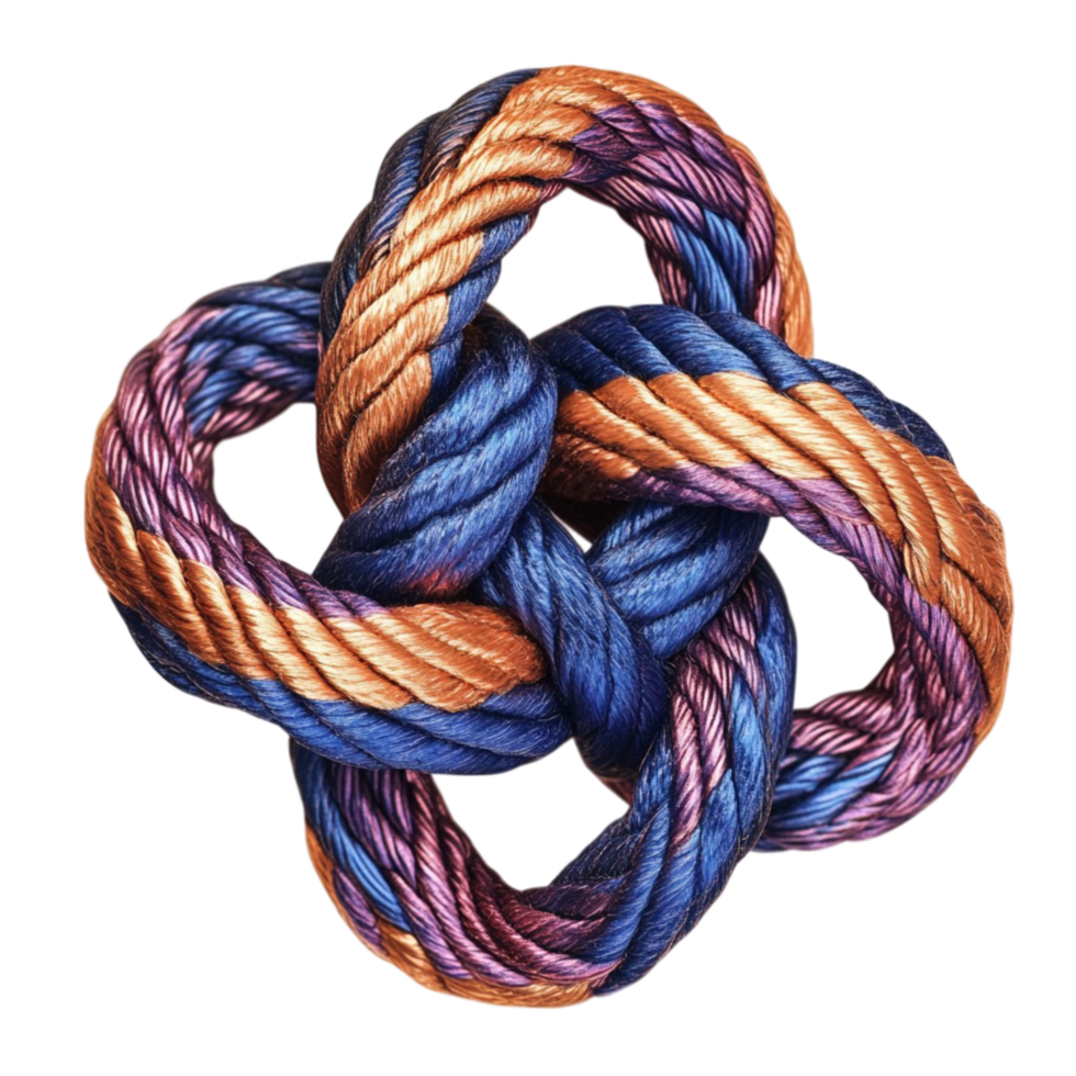 Intricate Knot Made of Blue and Orange Yarn for Creative Crafting and Textile Projects png