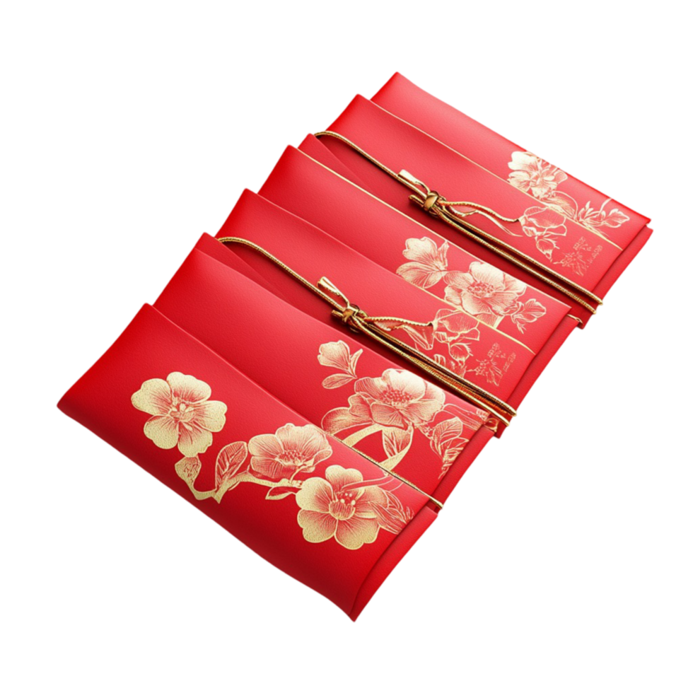 Elegant Red Envelopes Adorned with Intricate Gold Flowers for Special Occasions png