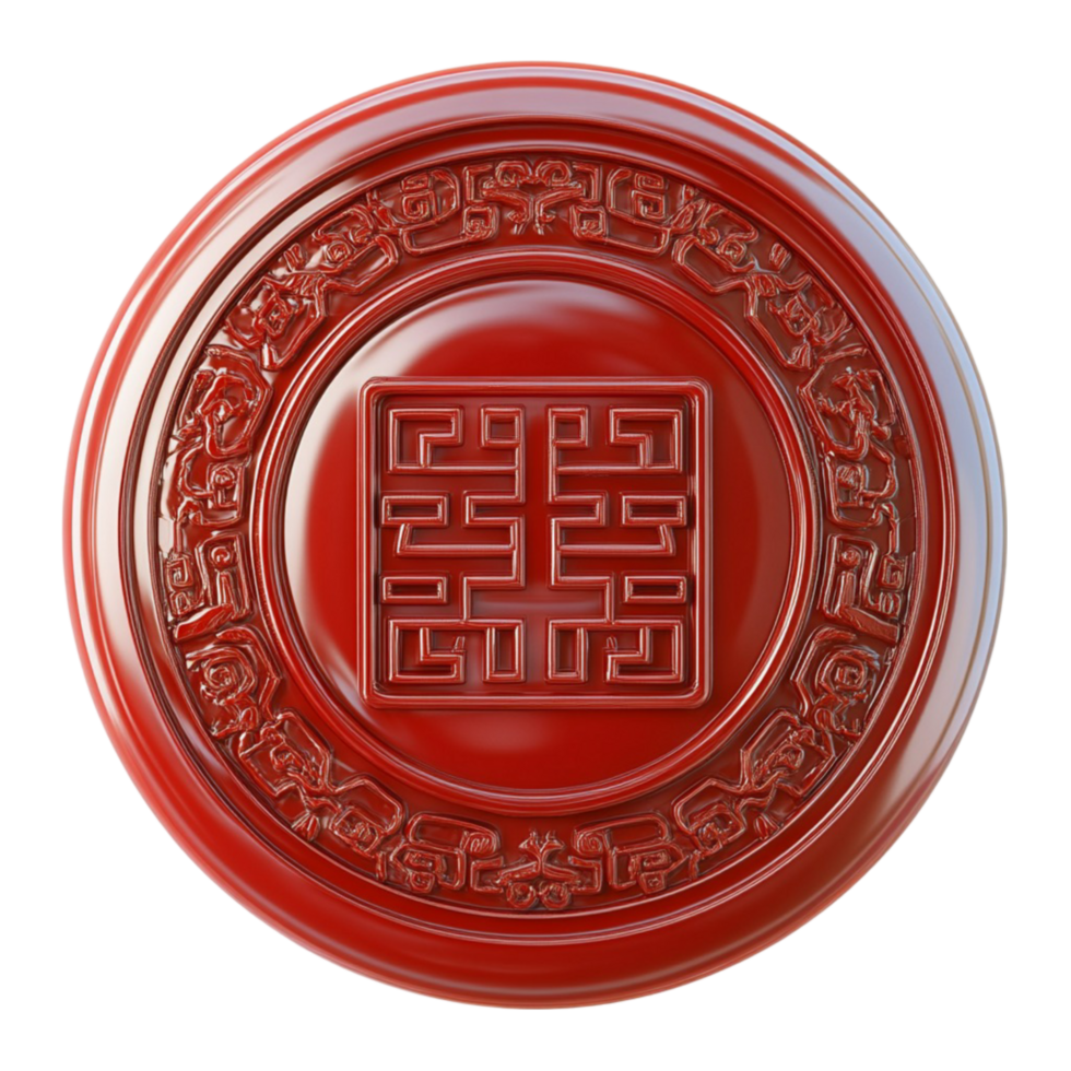 Traditional Red Seal Featuring an Elegant Oriental Design Symbolizing Heritage and Art png