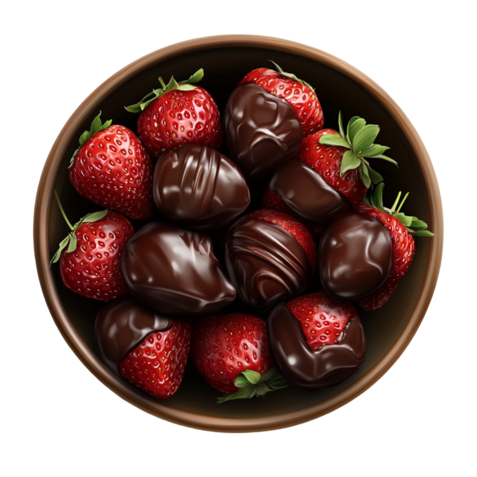 Fresh and Tasty Chocolate Covered Strawberries Served in a Bowl for a Sweet Indulgence png