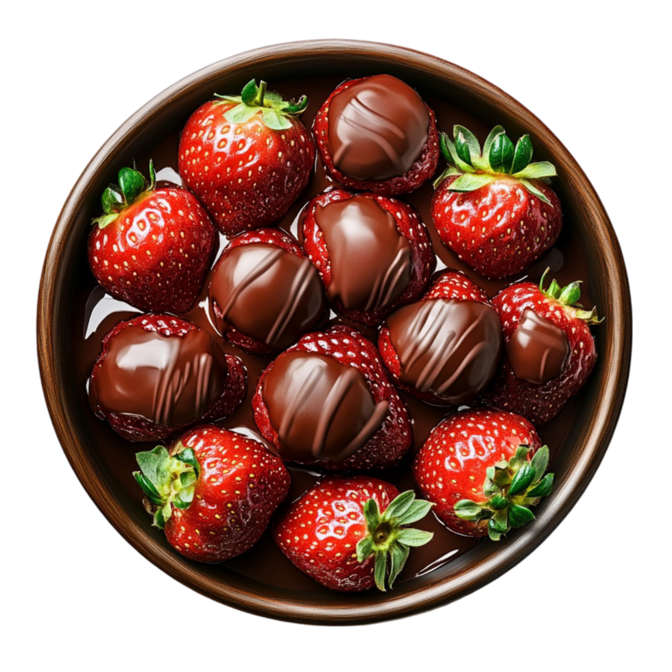 Delicious Chocolate Covered Strawberries in a Bowl Ready to Enjoy as a Sweet Treat png