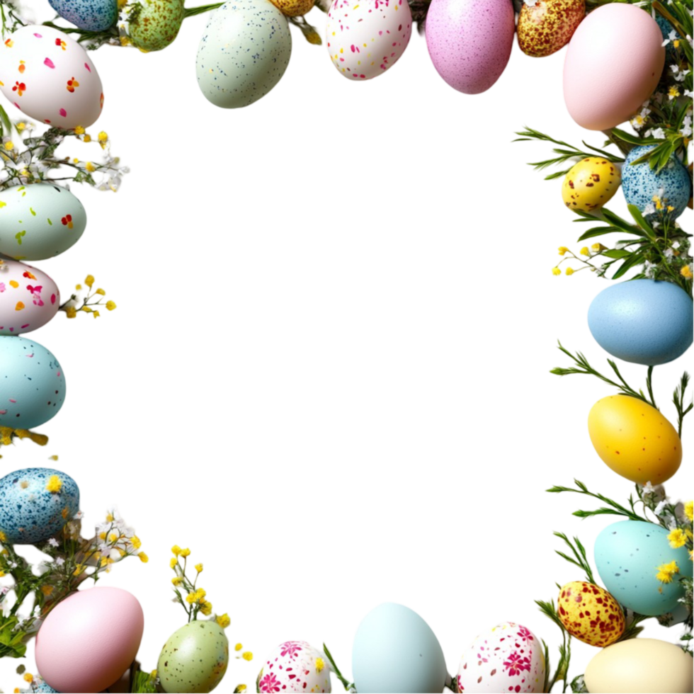 Decorative Easter Egg Frame Adorned with Vibrant Flowers and Festive Eggs png