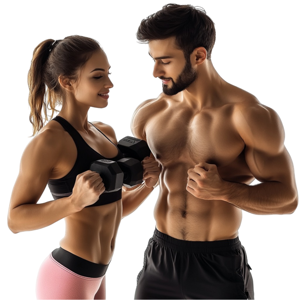 A Man and Woman Supporting Each Other Through a Shared Exercise Routine for Health and Wellness png