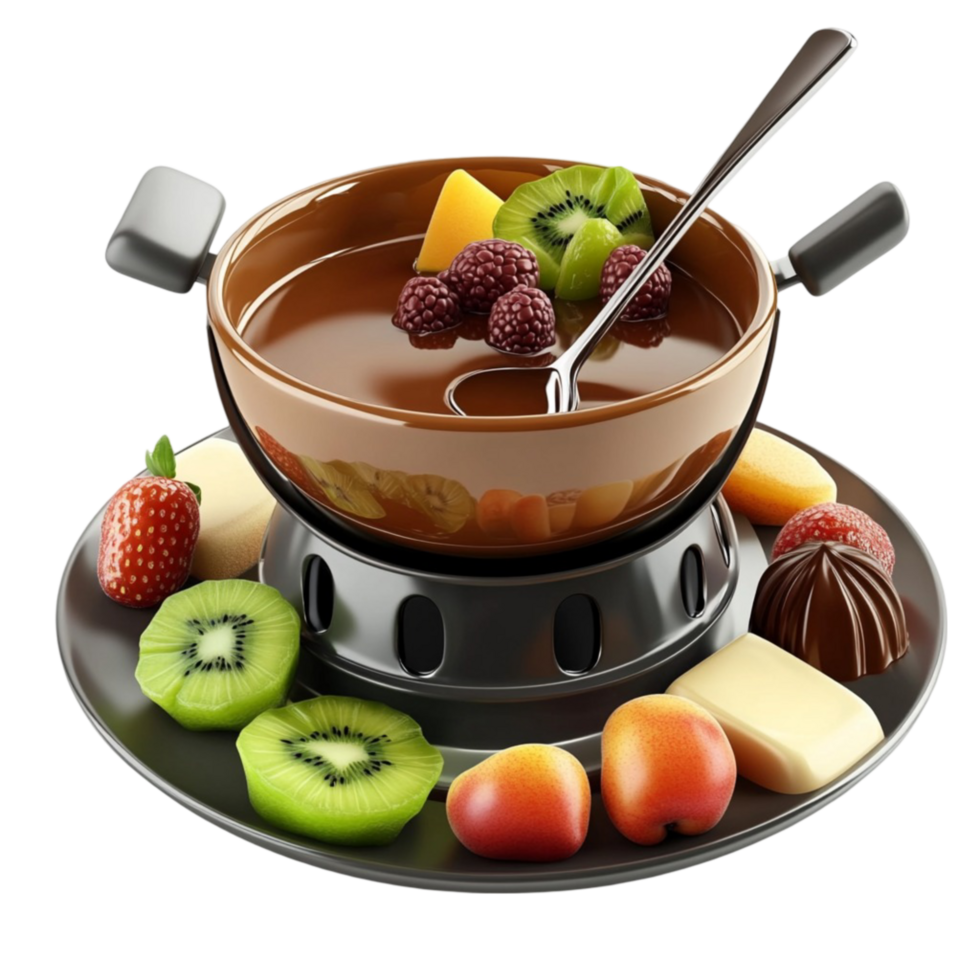 Creamy Melted Chocolate Fondue Served With A Variety Of Fruits png