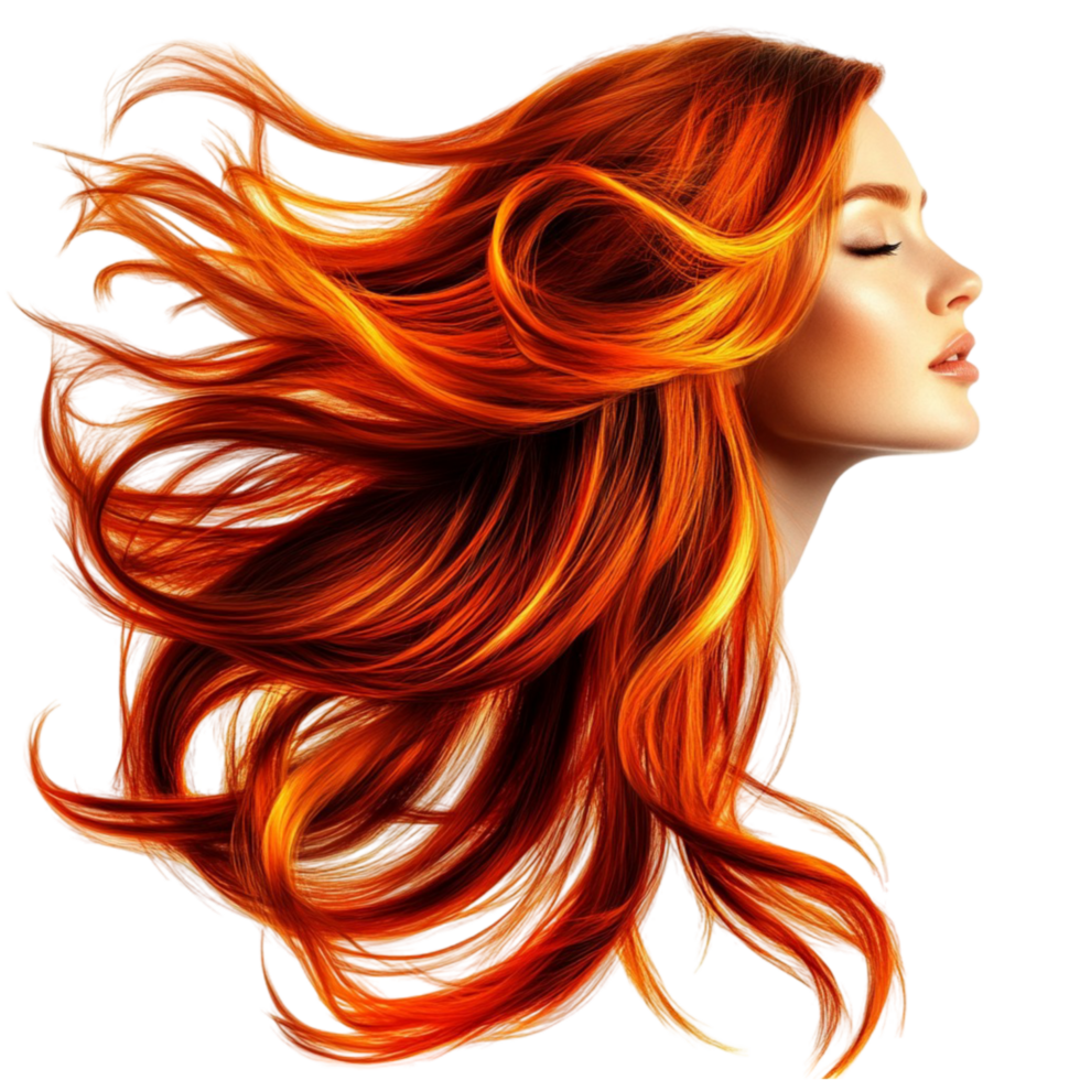 Woman With Flowing Fiery Red Hair in Motion png