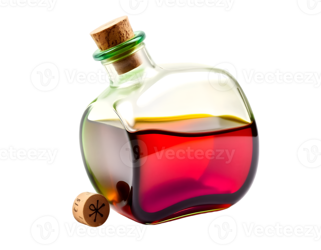 Glass bottle with alcohol and cork isolated on transparent background png
