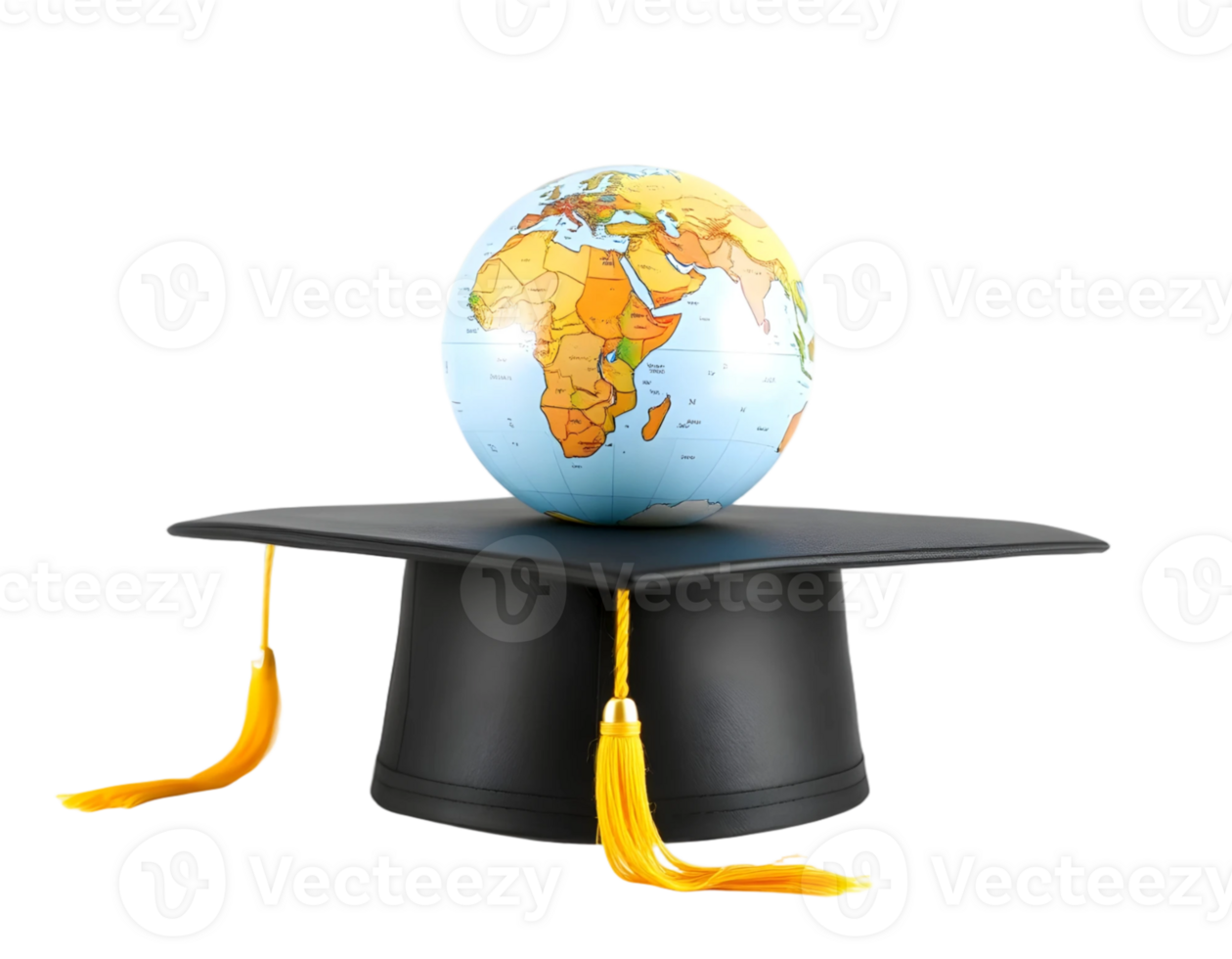 Graduation cap and globe isolated on transparent background png