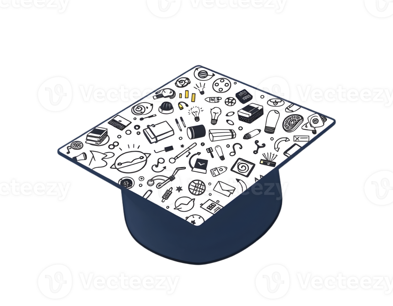 Graduation cap with doodles on a transparent background png