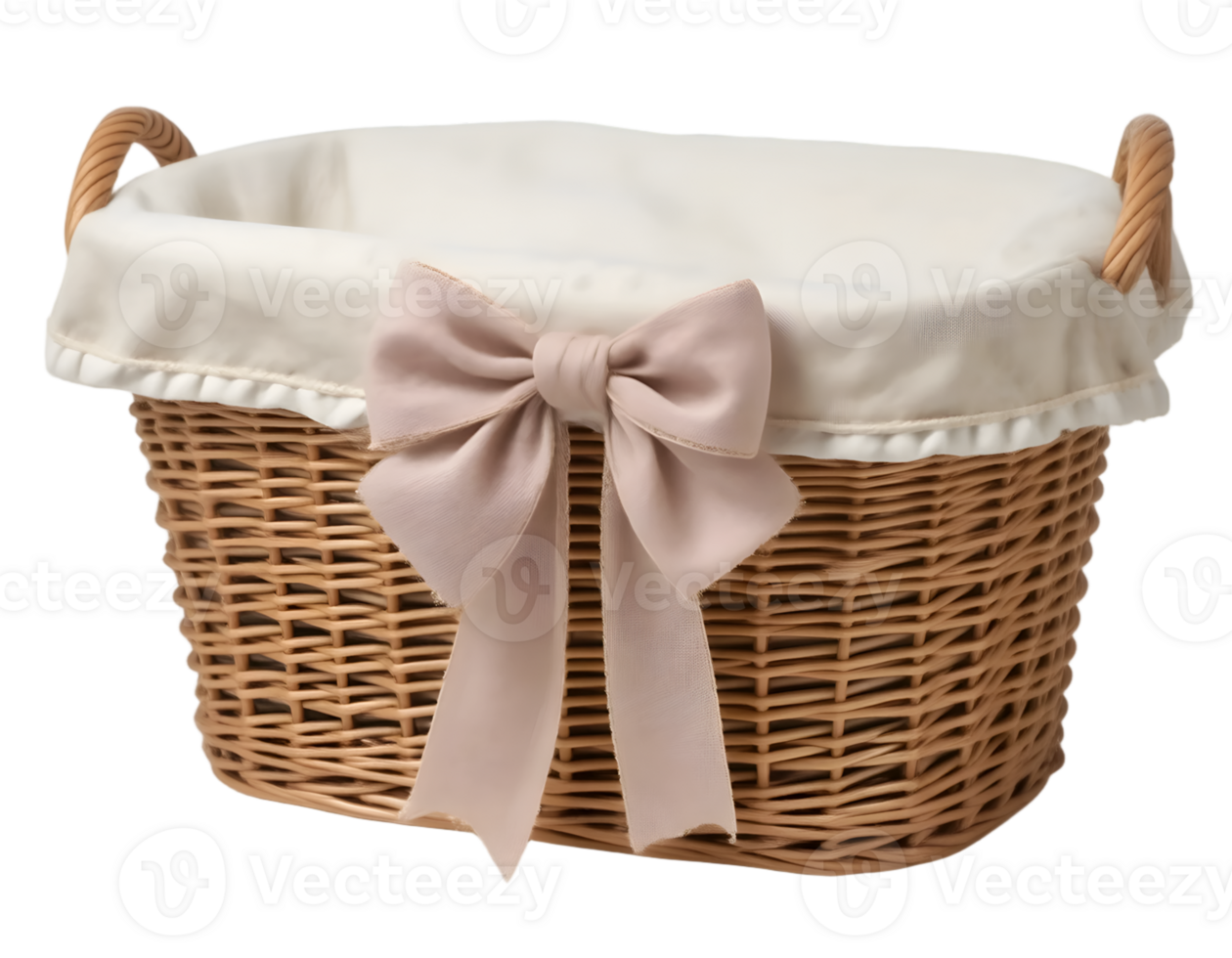 Wicker basket with bow isolated on a transparent background png