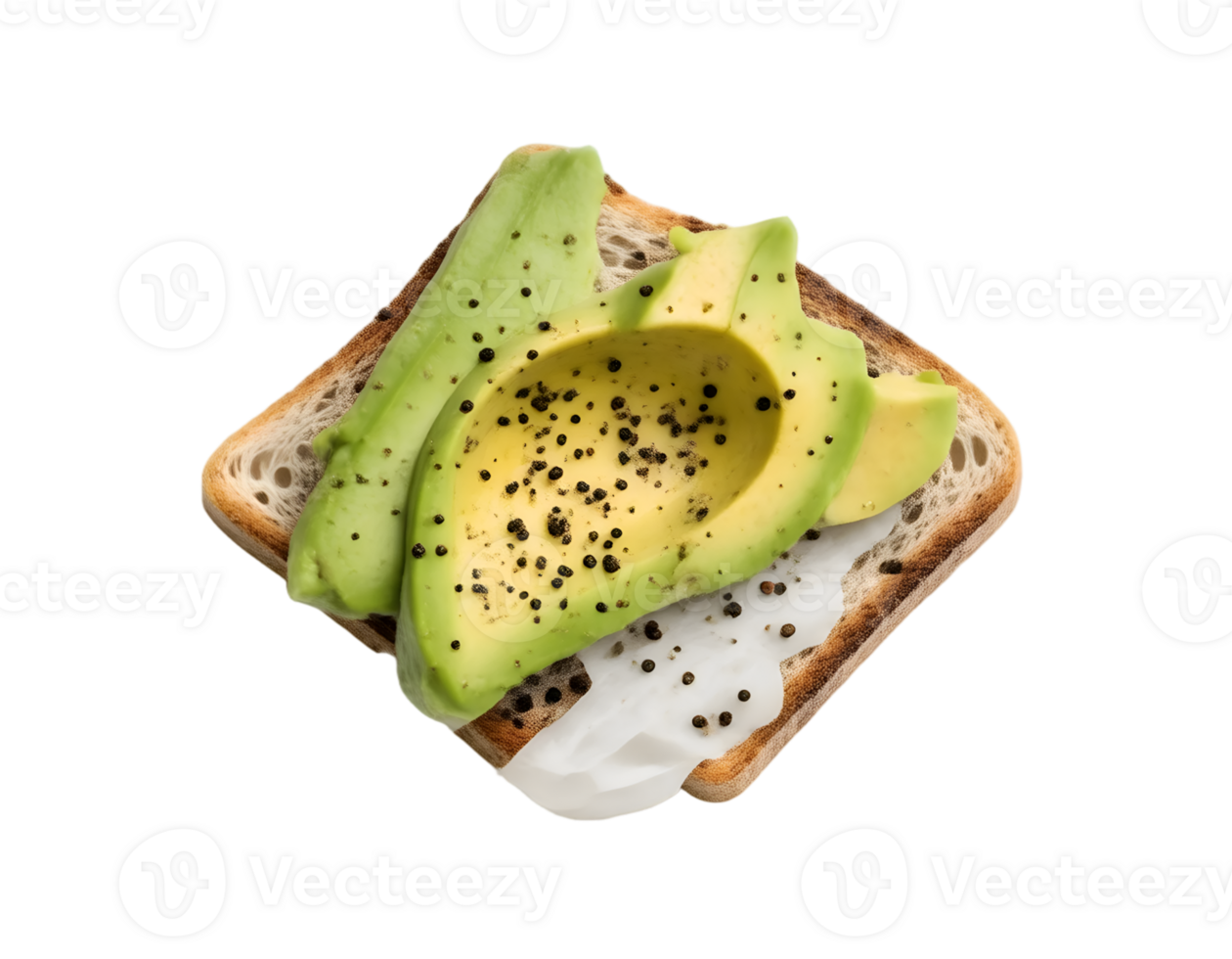 Avocado toast with cream cheese and chia seeds isolated on transparent background png